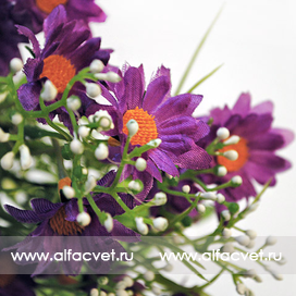 искусственные цветы букет ромашек с добавкой кашка цвета фиолетовый 7