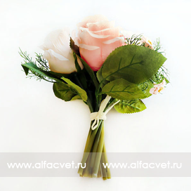 искусственные цветы букет роз с добавкой цвета чайный 3
